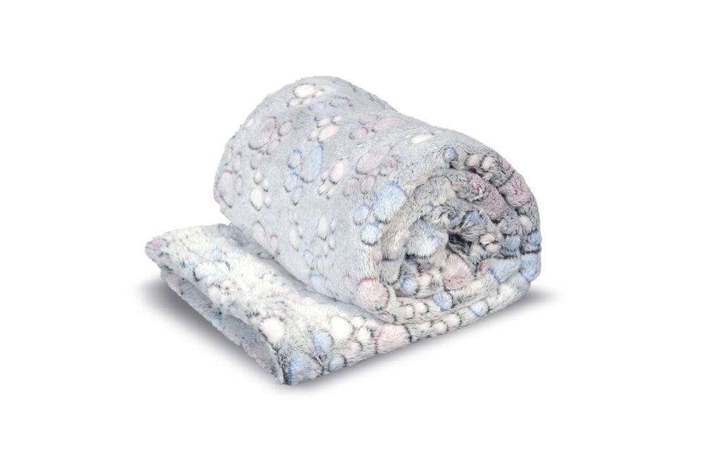 AIO FACTORY Coperta in pile 70x50 cm grigia con zampe colorate Coperta per cani