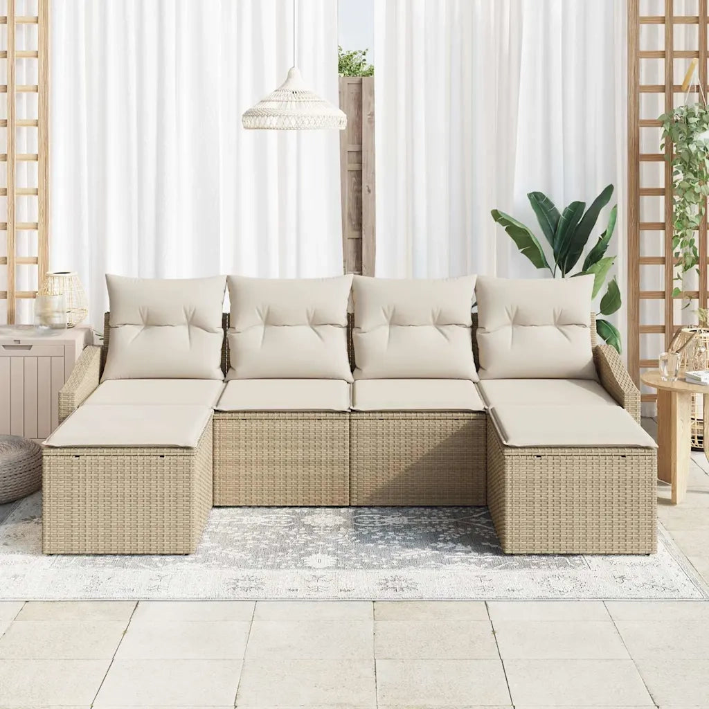 Set da Pranzo per Giardino con cuscino 6 pcs Beige e Crema