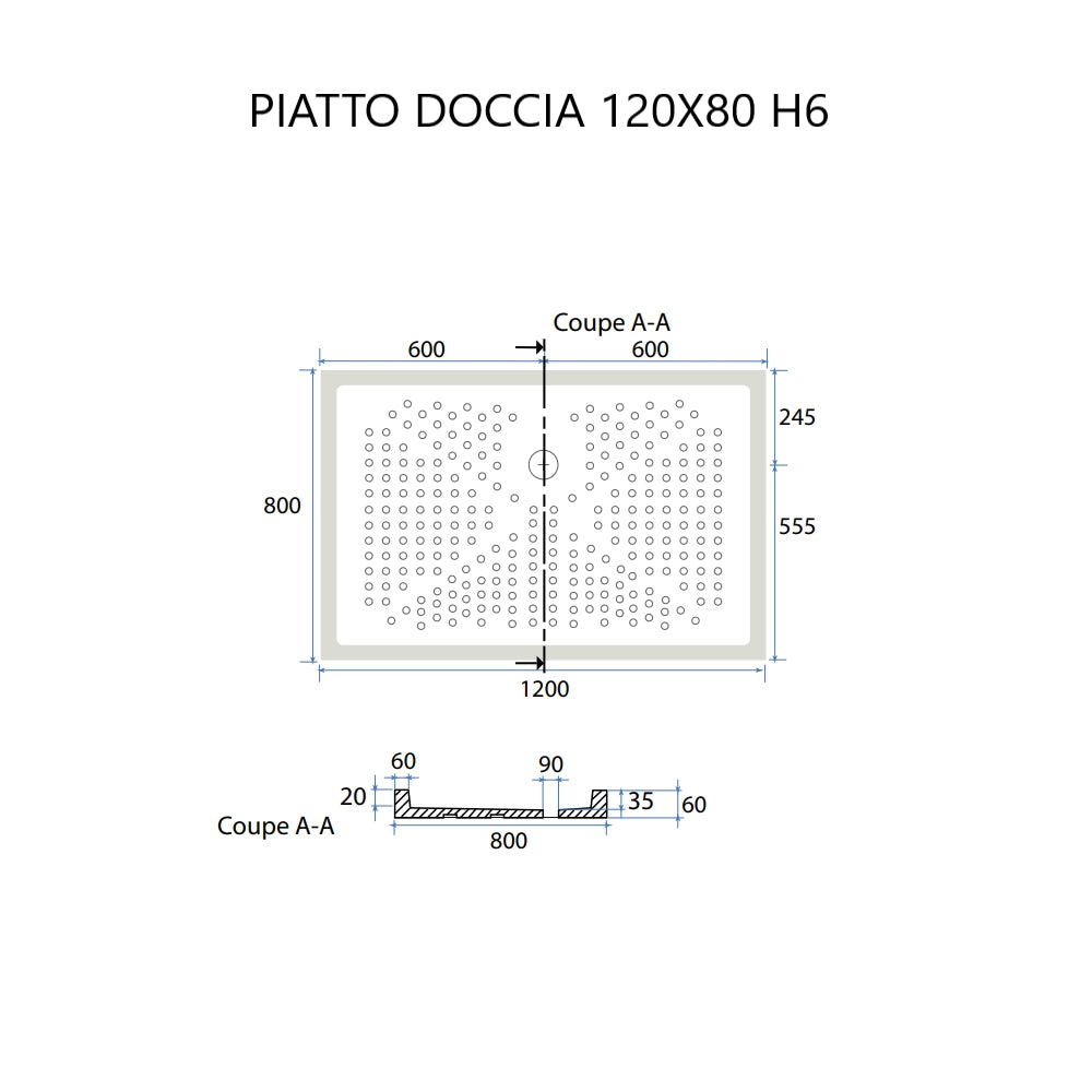 Piatto doccia angolare 80x120 h6 antiscivolo