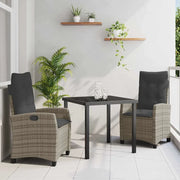 Set da Pranzo per Giardino con cuscino 3 pcs Grigio polyrattan