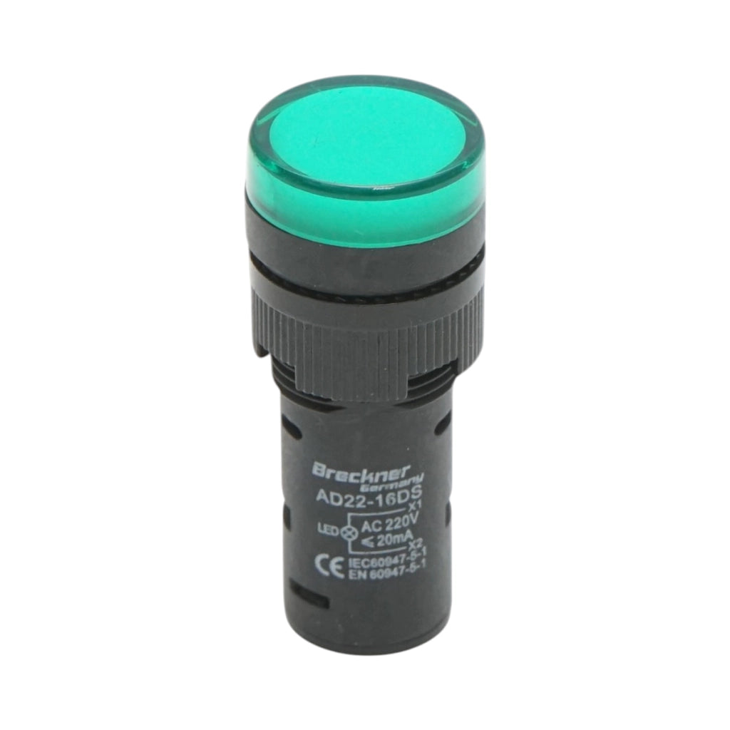 Indicatore di segnale LED verde 220V AC 16mm Breckner Germany