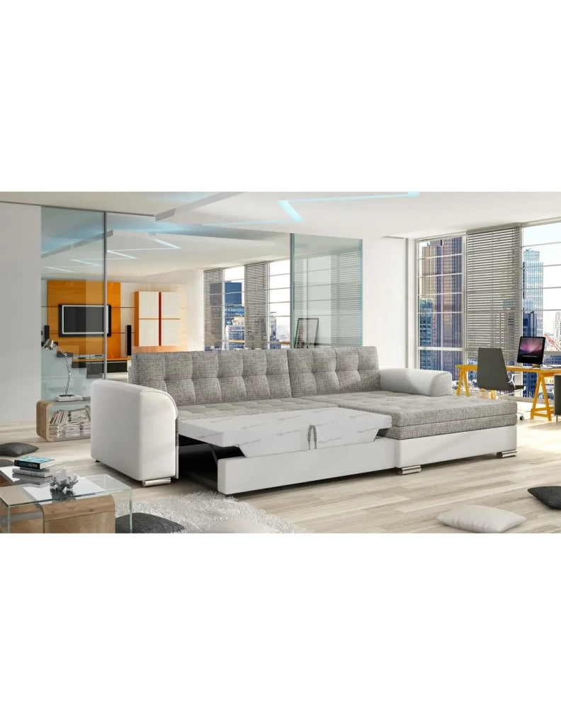 Divano ad angolo convertibile CONFORTO 4 posti grigio e bianco – angolo destro