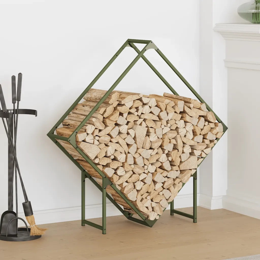 vidaXL Rastrelliera per Legna da Ardere Verde Oliva 100x25x100 cm
