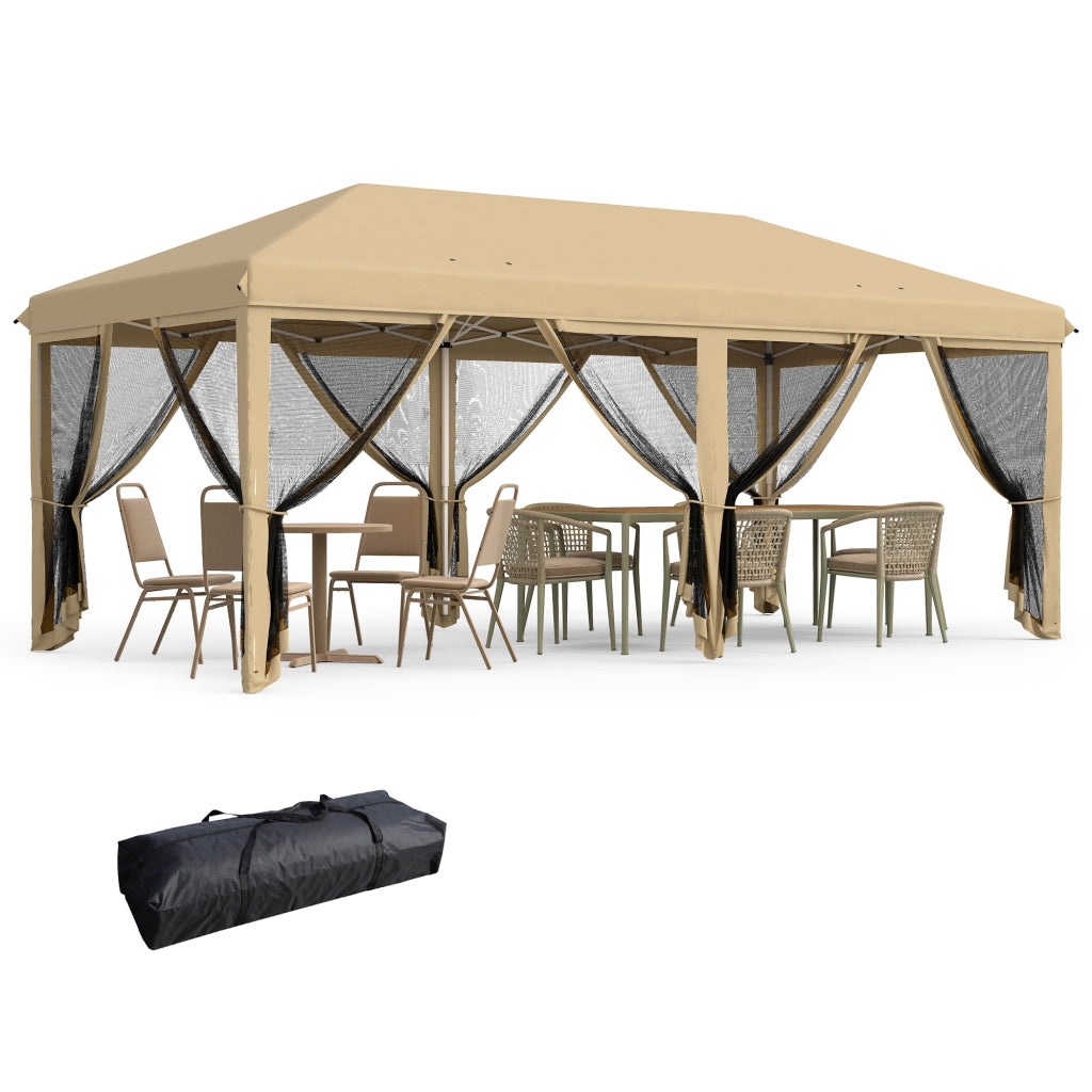Gazebo Pieghevole Pop-up 6x3m ¨C Xylo ¨C Con Zanzariere Rimovibili e Borsa Beige Nero