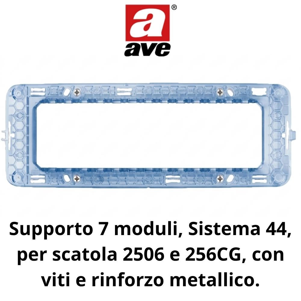 Supporto placche ave s44 per scatole rettangolari con viti *** numero posti 7 moduli, confezione 1