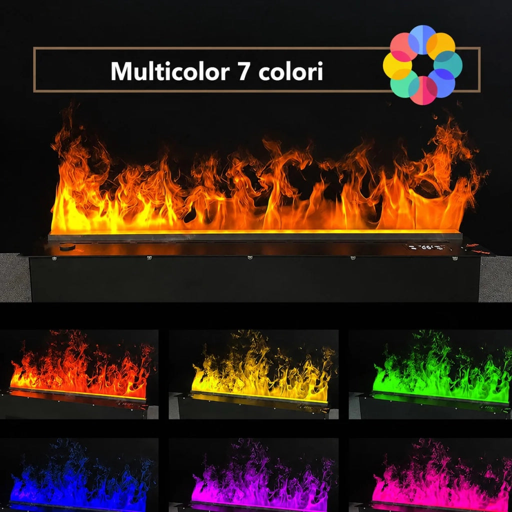 Camino Elettrico da Incasso Divina Fire VAPOR125 - Effetto Fiamma 3D a Vapore Acqueo, 7 Colori LED, Controllo APP e Telecomando, 125 cm - Divina Fire
