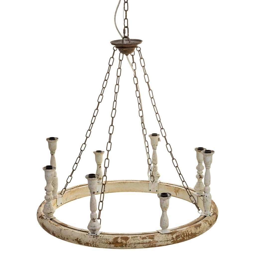 Lampada da soffitto in legno e metallo con finitura invecchiata