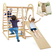 Set di giocattoli da arrampicata in legno con scivolo anelli da ginnastica, Parco giochi per bambini Naturale