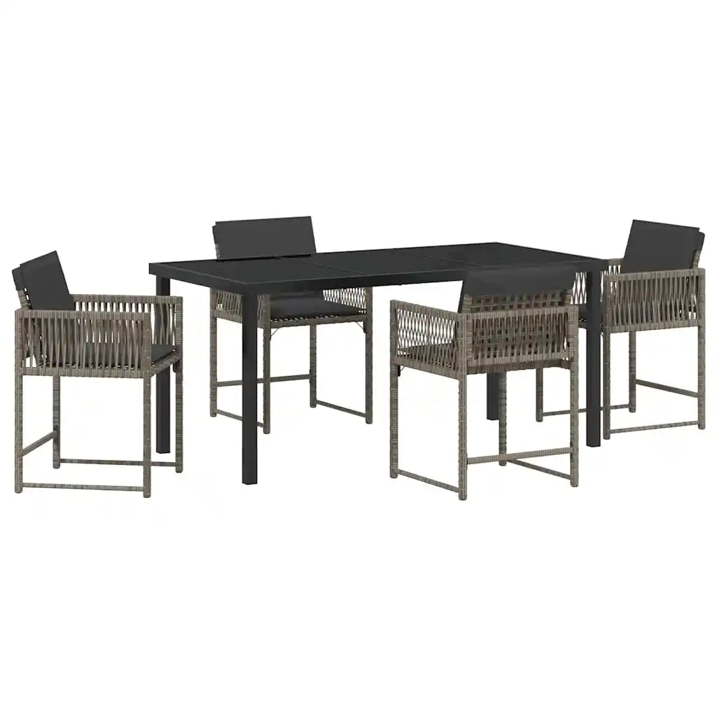 Set da Pranzo per Giardino 5 pcs Grigio polyrattan