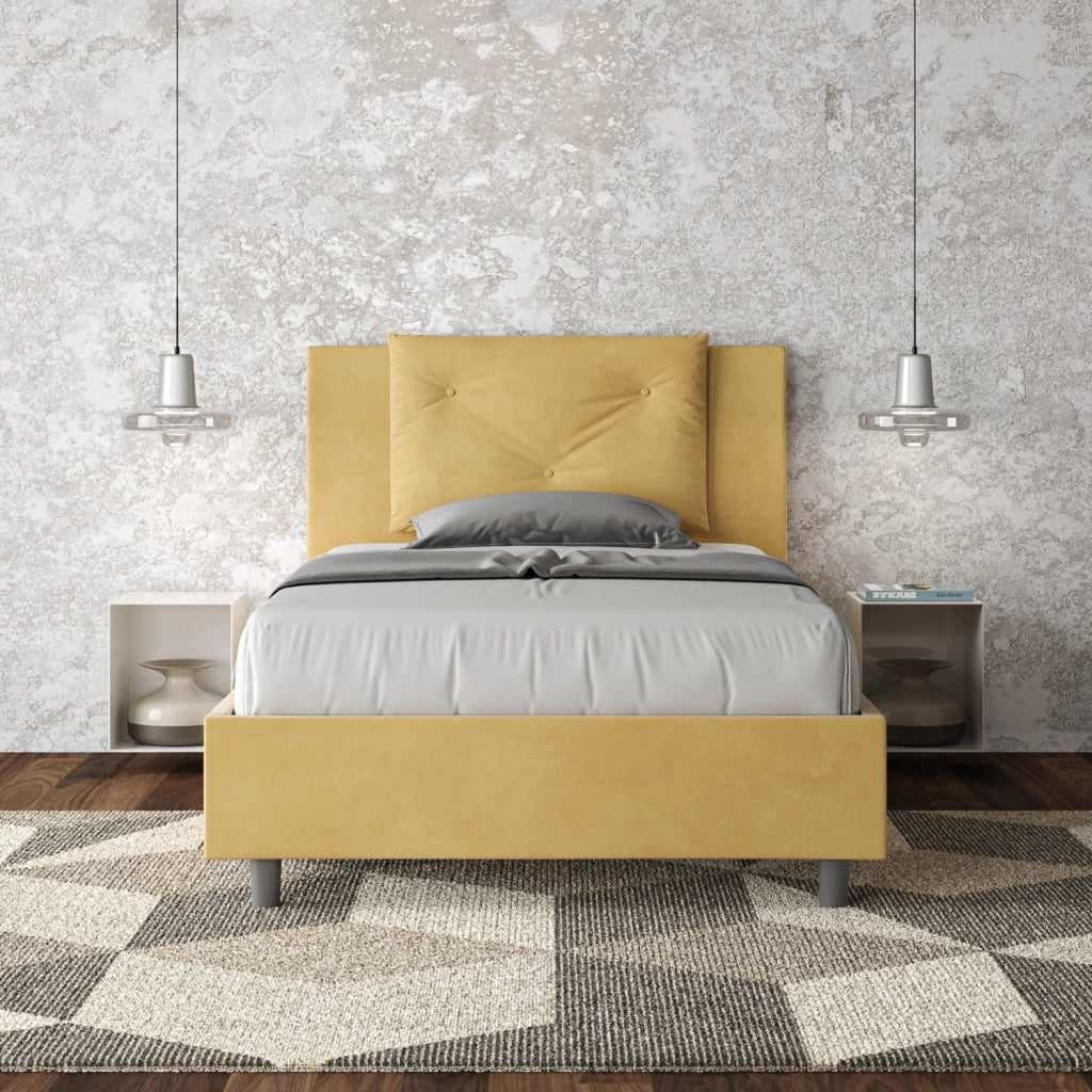BS COM Letto singolo senza rete imbottito 100x190 microfibra ocra