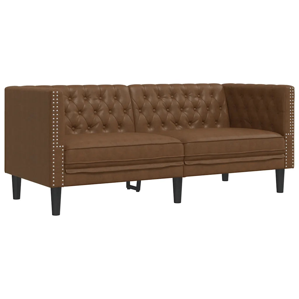 Divano Chesterfield a 2 Posti Marrone in Similpelle Scamosciata 372665
