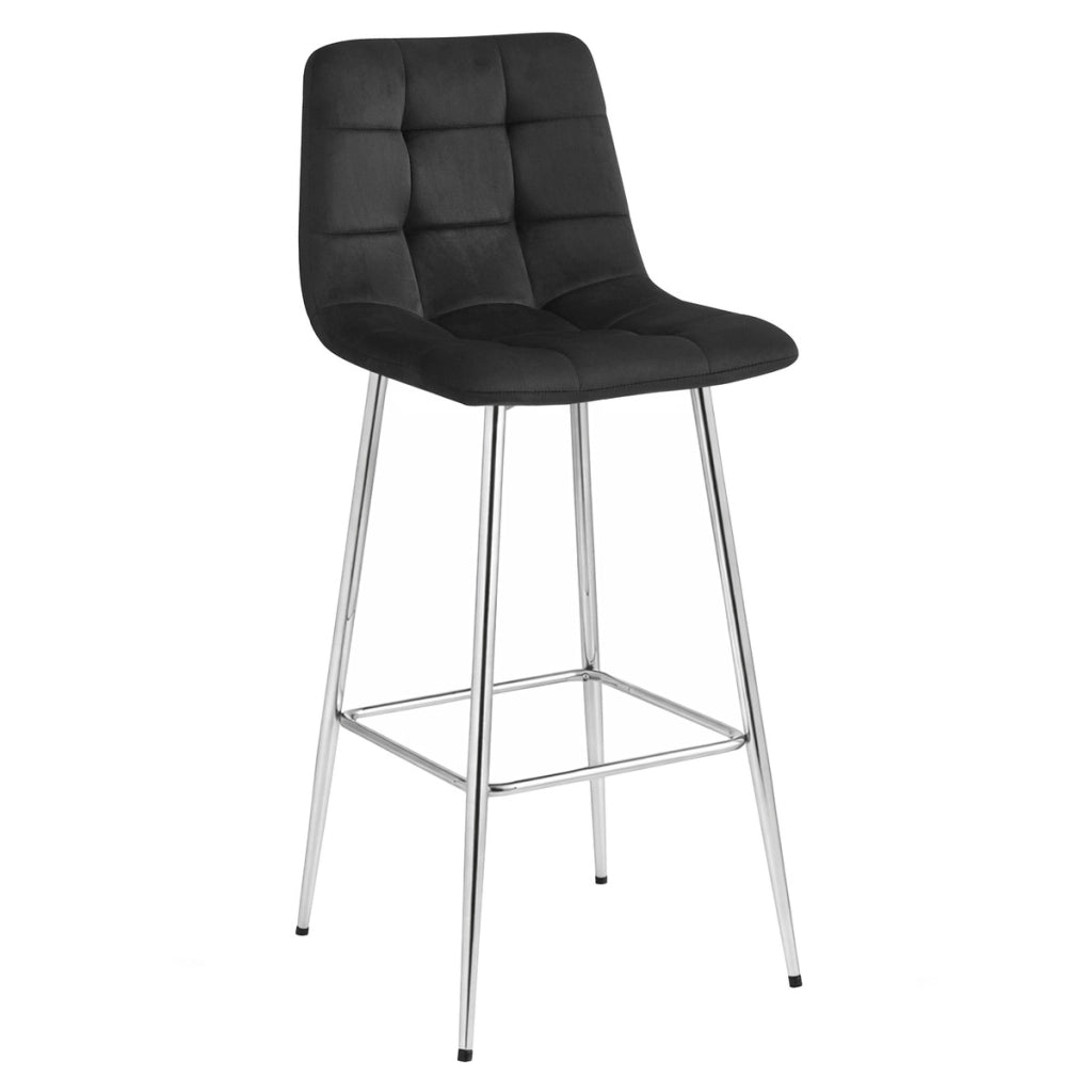 Sgabello Arceto in velluto nero con gambe cromate