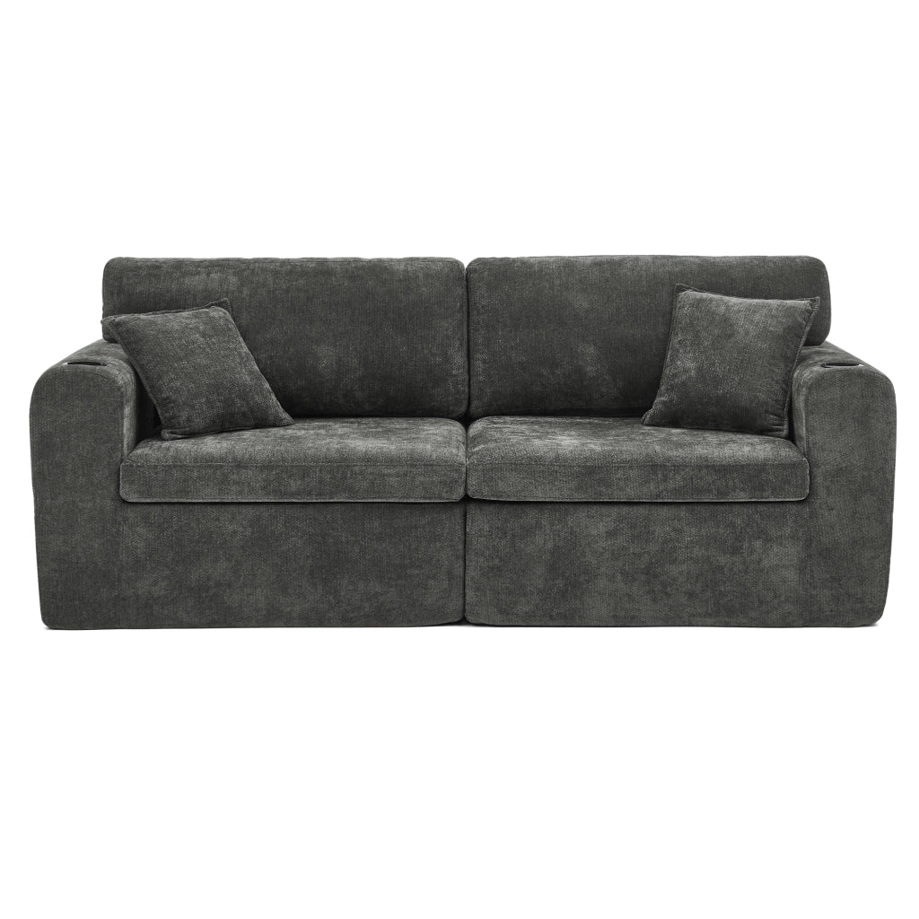Divano 2 Posti Relax in Chenille con Cuscini ¨C MINIMAL ¨C Nero