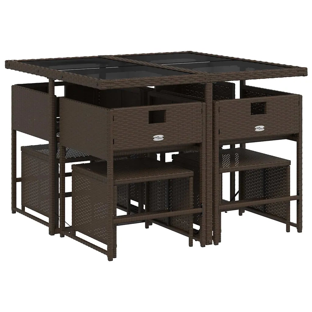 Set da Pranzo da Giardino 9pz con Cuscini Marrone in Polyrattan 3278084