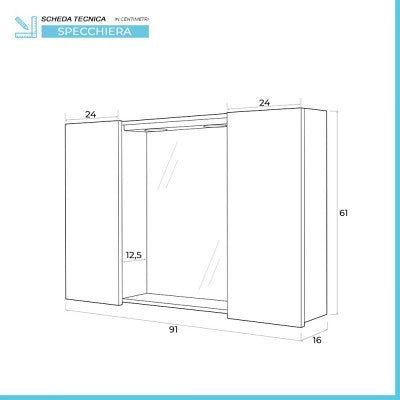 Specchio contenitore 91x61 cm grigio con pensili laterali e LED Desya
