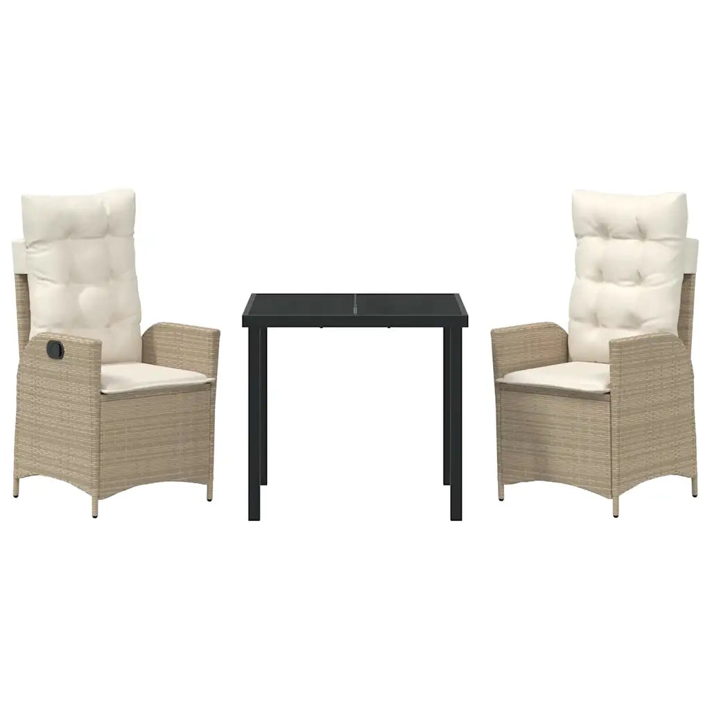 Set da Pranzo per Giardino con cuscino 3 pcs Beige polyrattan