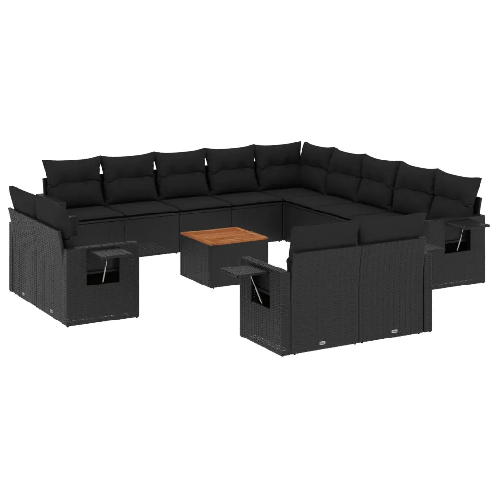 Set Divani da Giardino 14pz con Cuscini in Polyrattan Nero 3224837