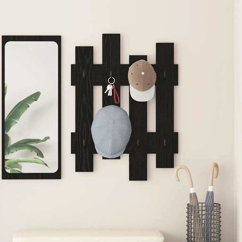 Appendiabiti a muro A parete Rovere Nero 60 x 3 x 82 cm 874476