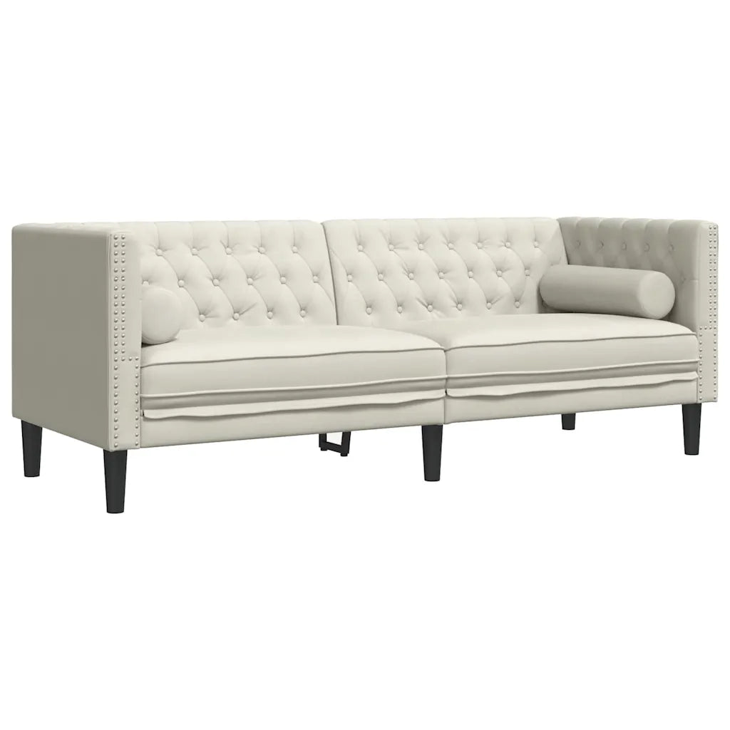 Divano Chesterfield con Rinforzi 3 Posti-Sofa 3 Posti-Divanetto Crema in Velluto