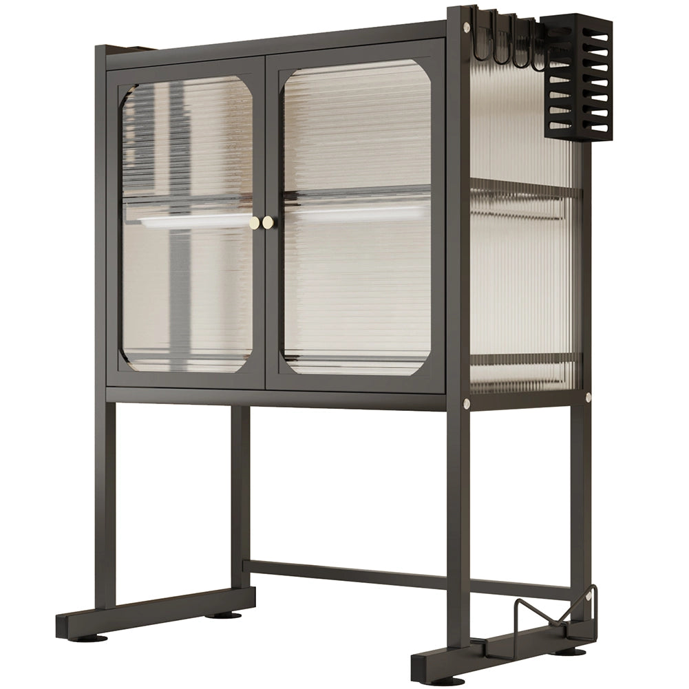 Scaffale Credenza Porta Microonde con Vetrinetta in Metallo Nero 57x37x76cm