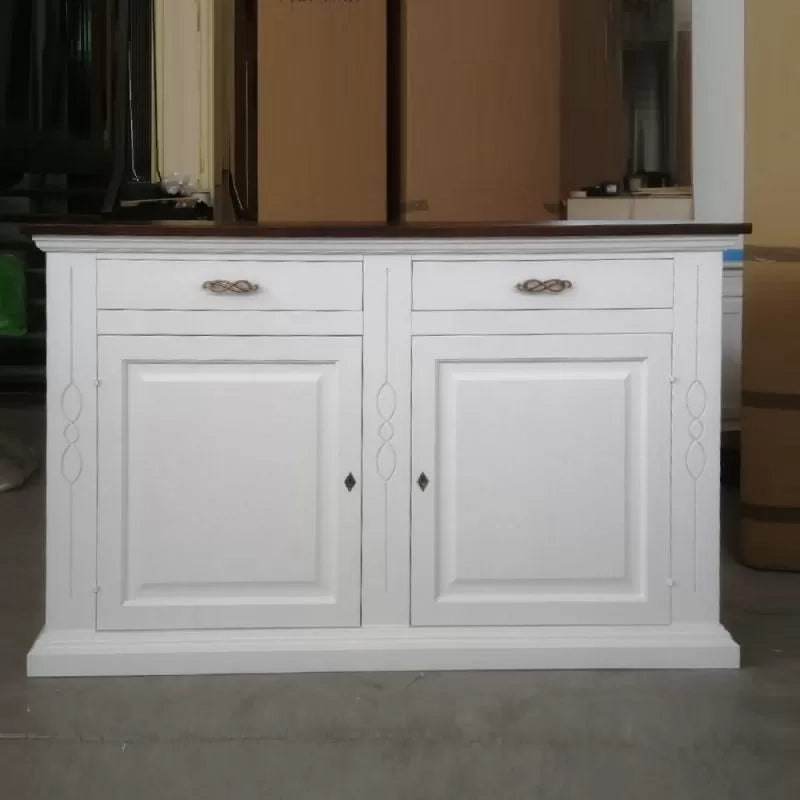 Credenzone shabby 2 ante 2 cassetti bianco/noce - Mobili 2G