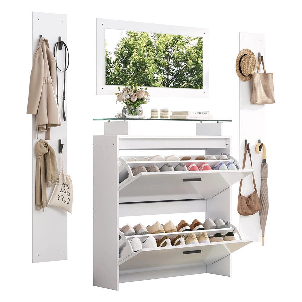 Set Ingresso 4 Pezzi 89.5x23x96.5cm - Xylo - con Specchio e Appendiabiti, Bianco
