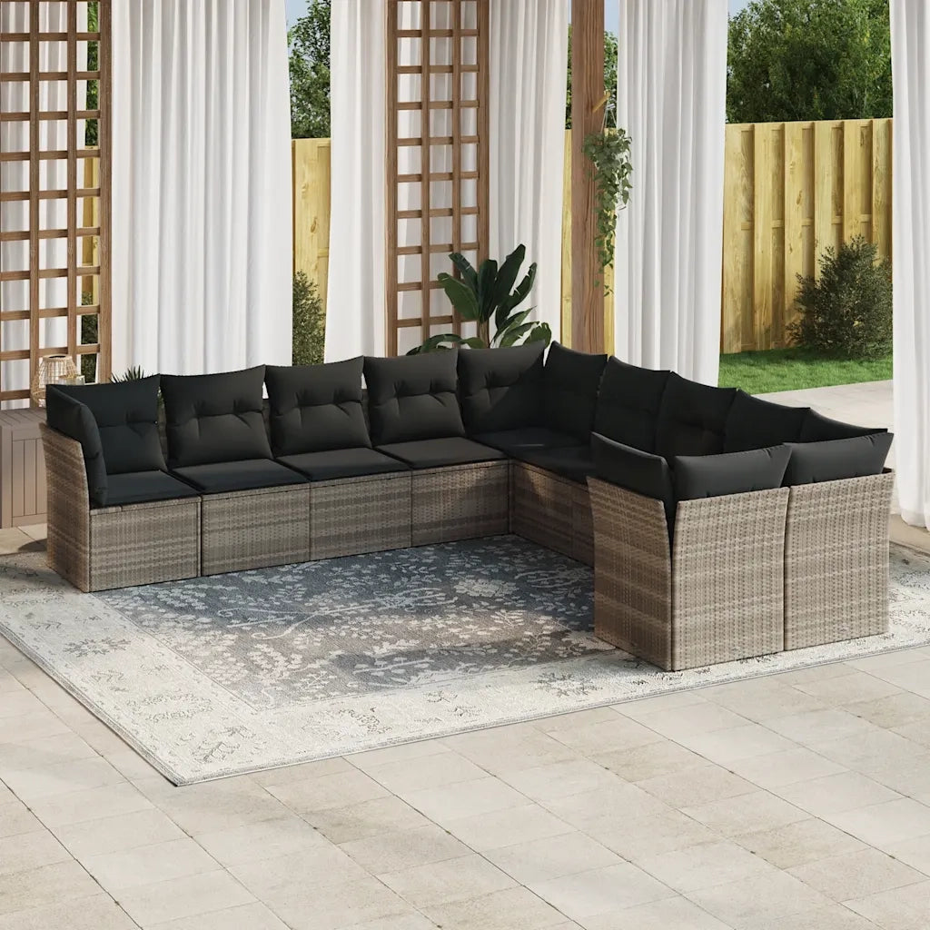 Set Divano Giardino 10 pz con Cuscini Grigio Chiaro Polyrattan