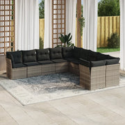 Set Divano Giardino 10 pz con Cuscini Grigio Chiaro Polyrattan