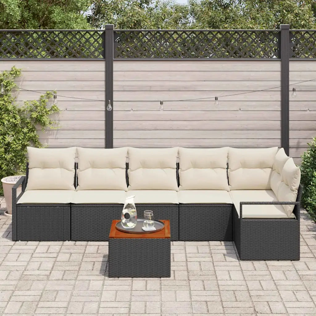 Set Divano da Giardino con cuscino 7 pcs Nero polyrattan
