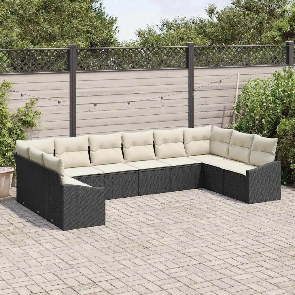 Set di divani con cuscino 10 pcs Nero polyrattan 3346897