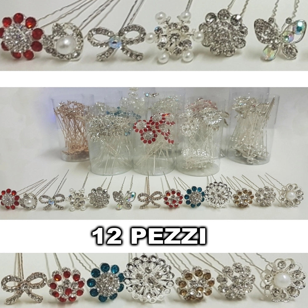 Trade Shop - Ferretti Forcine Glitter Strass Chignon Capelli Accessori Acconciatura Sposa -