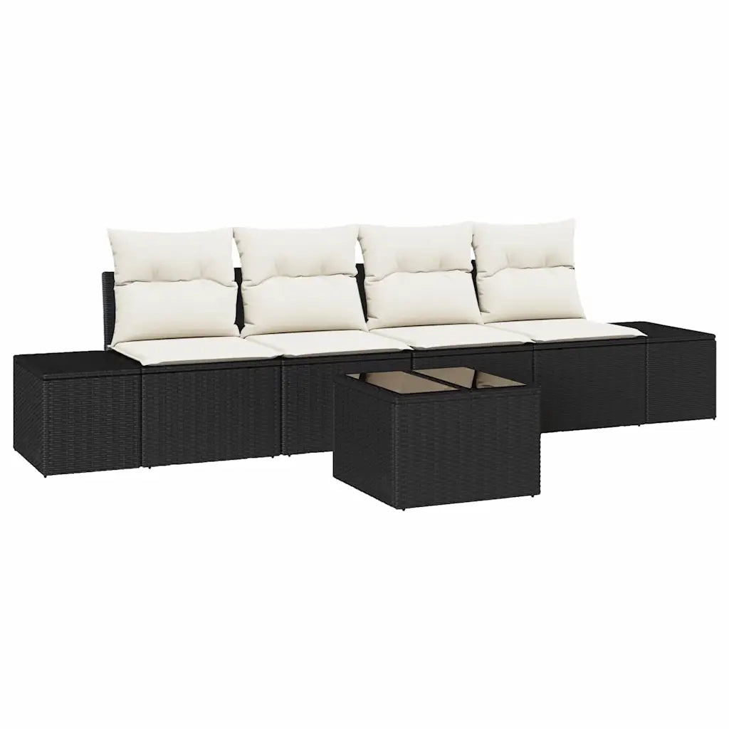 Set Divano da Giardino 5 pcs Nero e Crema polyrattan 3355596