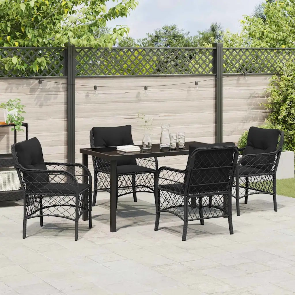 Set da Pranzo per Giardino con cuscino 5 pcs Nero polyrattan