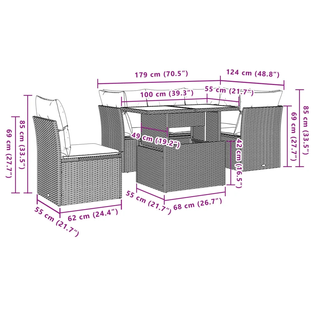 Set Divano da Giardino 6 pz con Cuscini Marrone in Polyrattan 3266593