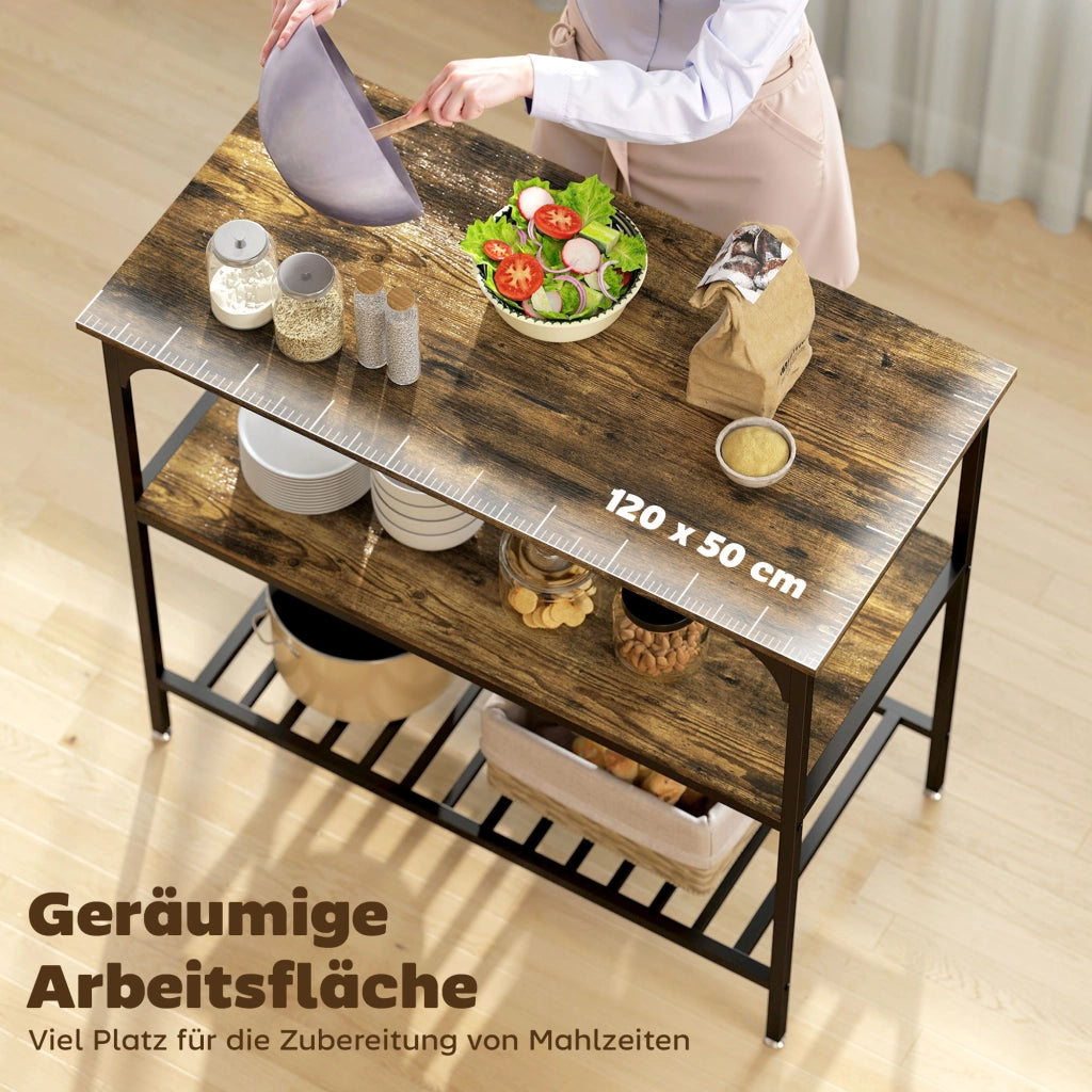 Scaffale da cucina rustico ¨C zephmum ¨C 3 ripiani, in acciaio, marrone e nero