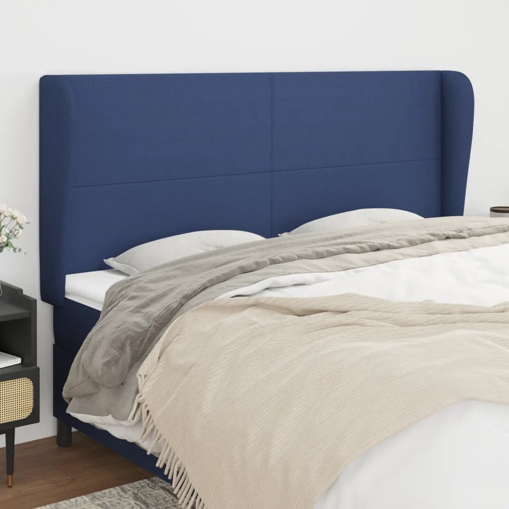 Testiera | Testata ad Orecchio Blu 163x23x118/128 cm in Tessuto