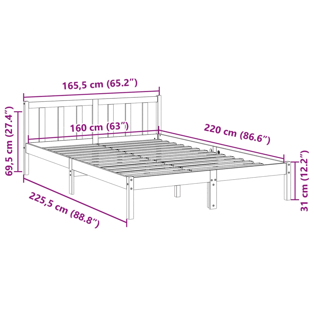 Letto matrimoniale | Letto per adulti | Letto Extra Lungo senza Materasso 160x220 cm in Legno di Pino