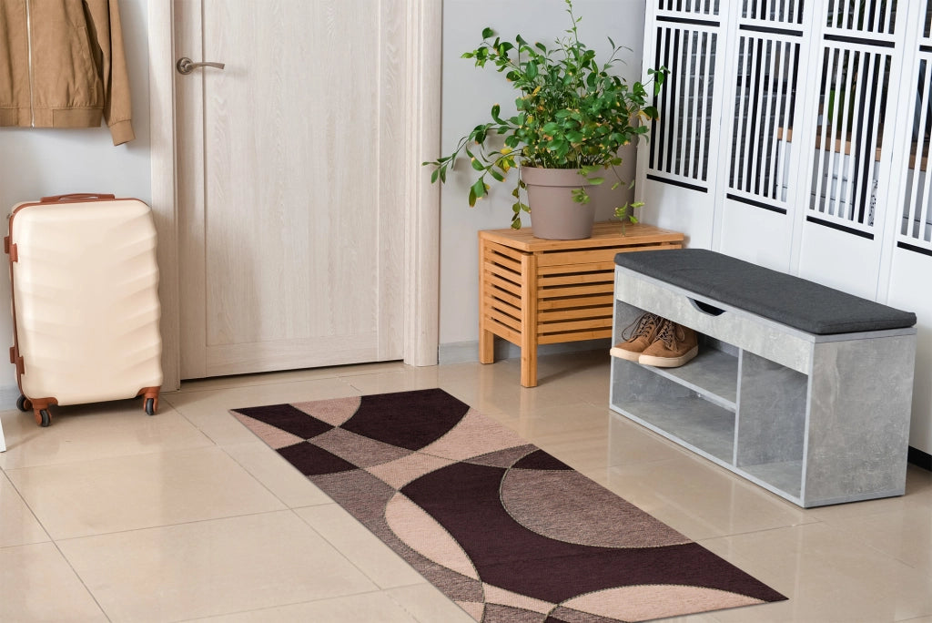Tappeto Arredo Moderno Morbido in Ciniglia Ingresso Antiscivolo Prodotto Italiano  Soggiorno Camera Salotto Disegni Piazzati Cotone Varie Misure Grande Hills/Vino - 80x150 cm