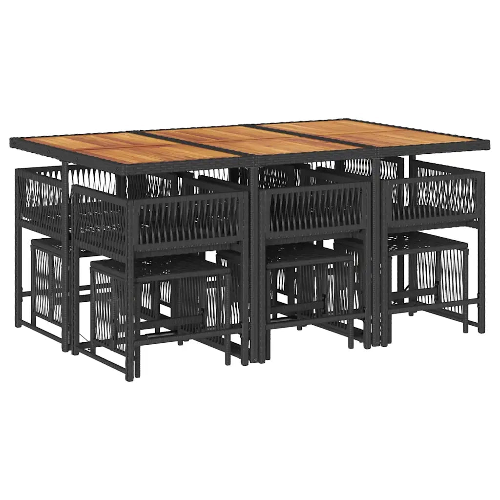 Set da Pranzo da Giardino 11 pz con Cuscini in Polyrattan Nero