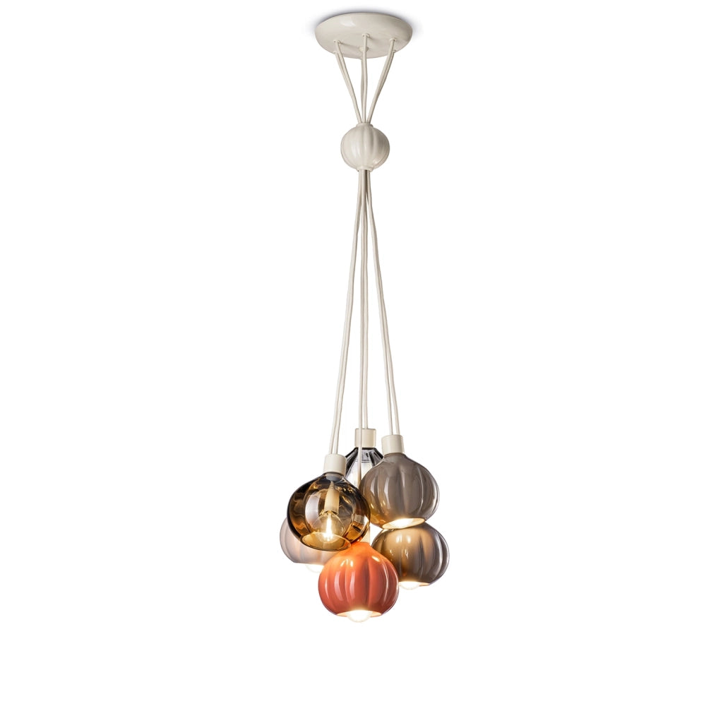 Lampadario Mix Vintage Decò Afoxe&apos Alluminio Ceramica Vetro 6 Luci E14