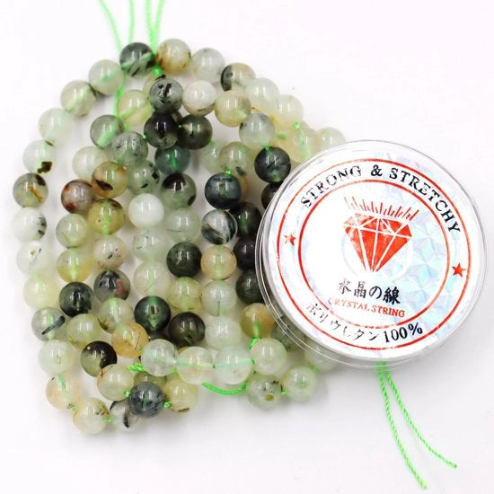Kralen con cordone per l'allestimento di gioielli Piatte pietre per DIY 4 mm = 180 pezzi e 1 rotolo di corda Prehniet A 4 mm