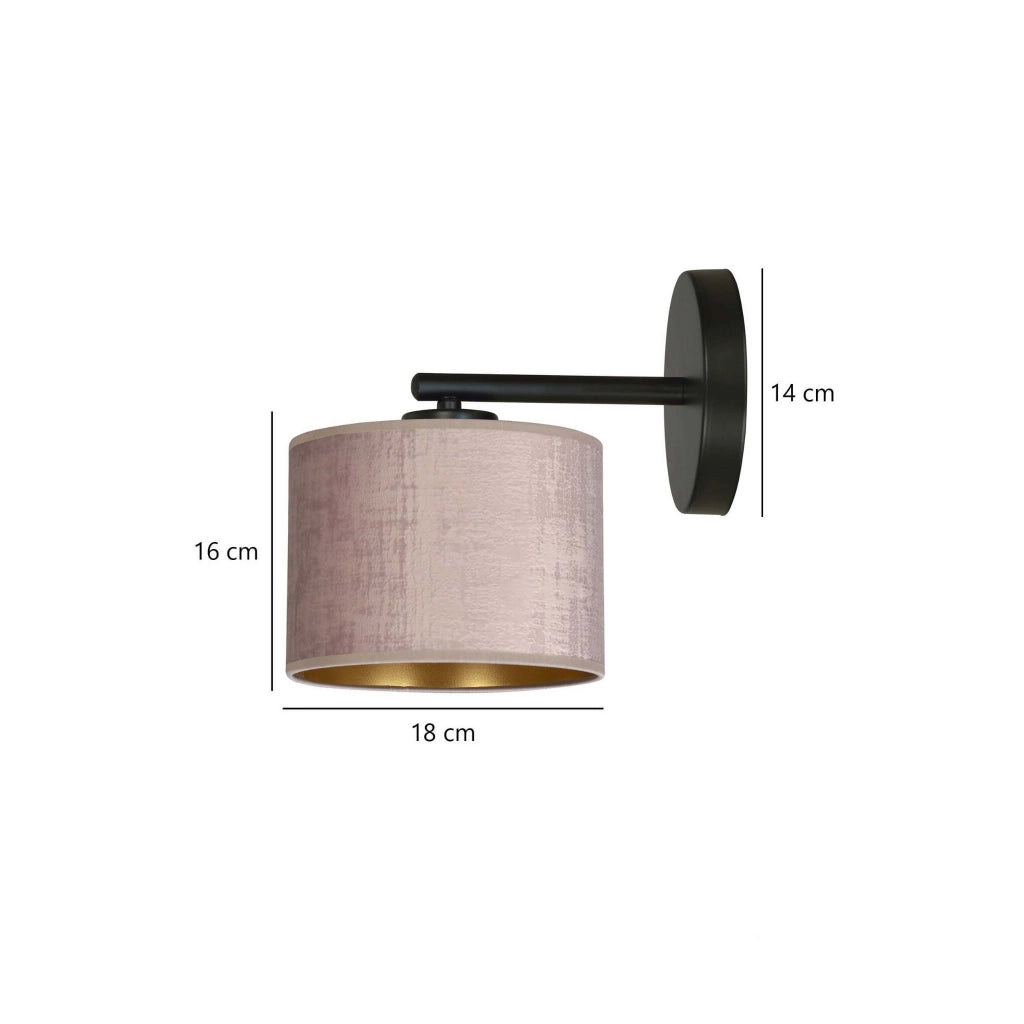 Applique Emibig Hilde K1 1xE27 rosa nero ottone tessuto