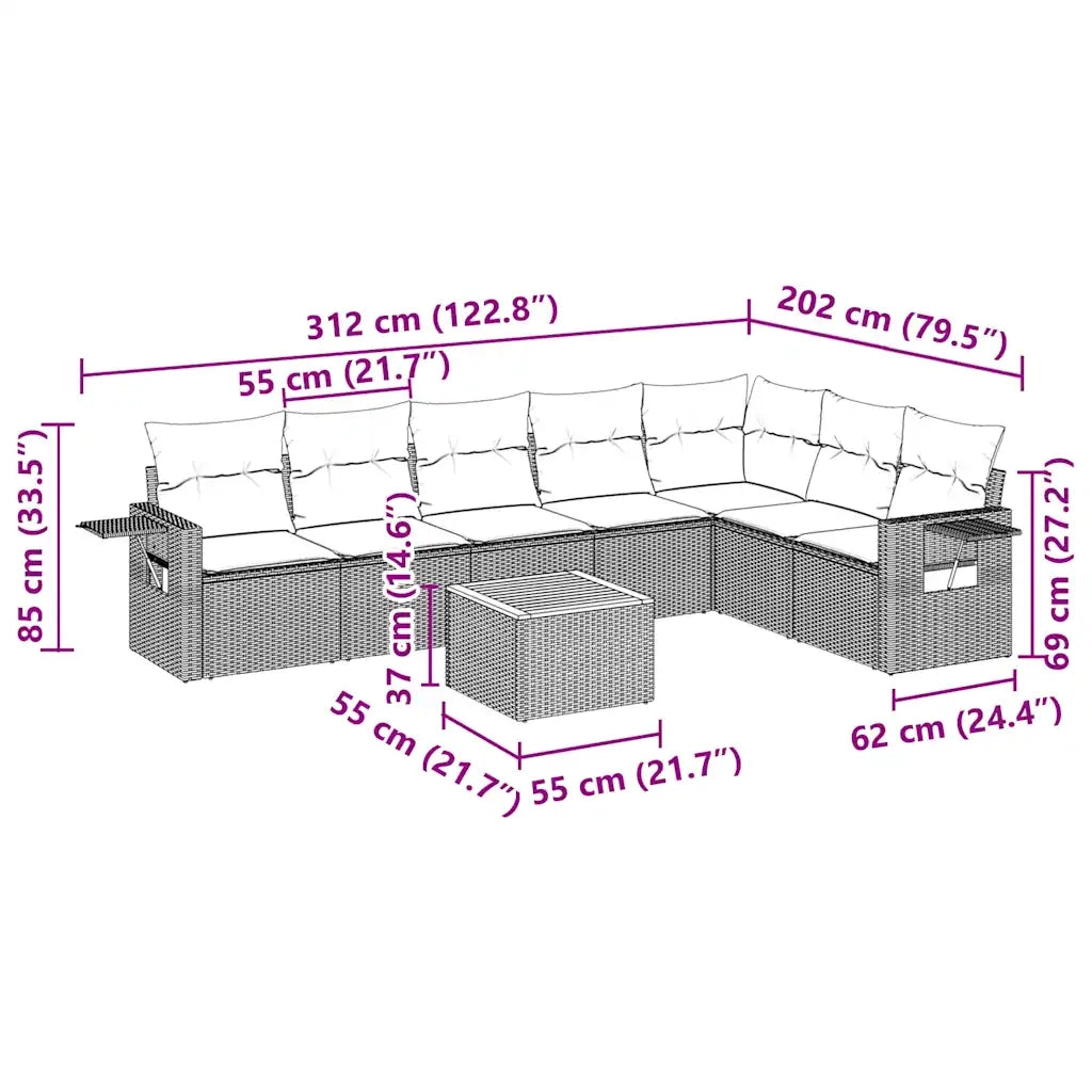 Set Divani da Giardino con Cuscini 8 pz Nero in Polyrattan 3256924