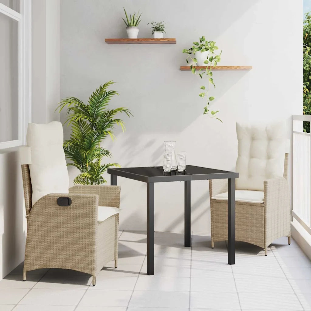 Set da Pranzo per Giardino con cuscino 3 pcs Beige polyrattan