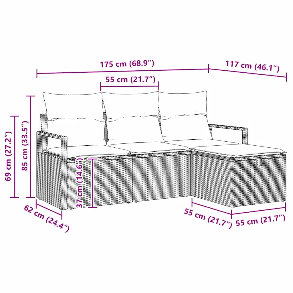 Set di divani con cuscino 4 pcs Grigio polyrattan 3359148