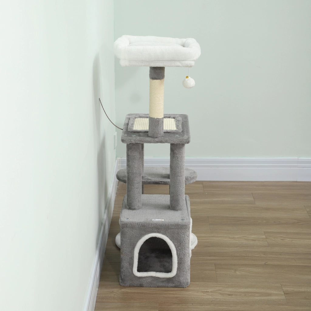 Torre per Gatti con Piattaforma e Tana ¨C Minimal ¨C Grigio 55x40x107 cm