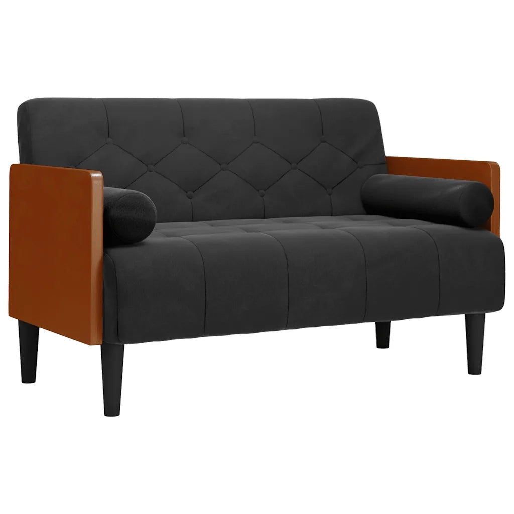 Divano Divanetto con Cuscini-Sofa Bolster Nero 110 cm Velluto