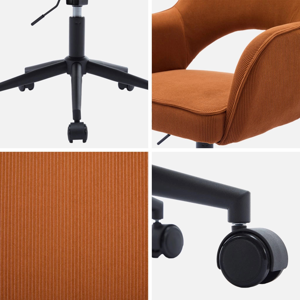 Sedia da ufficio in velluto a coste con rotelle, camel