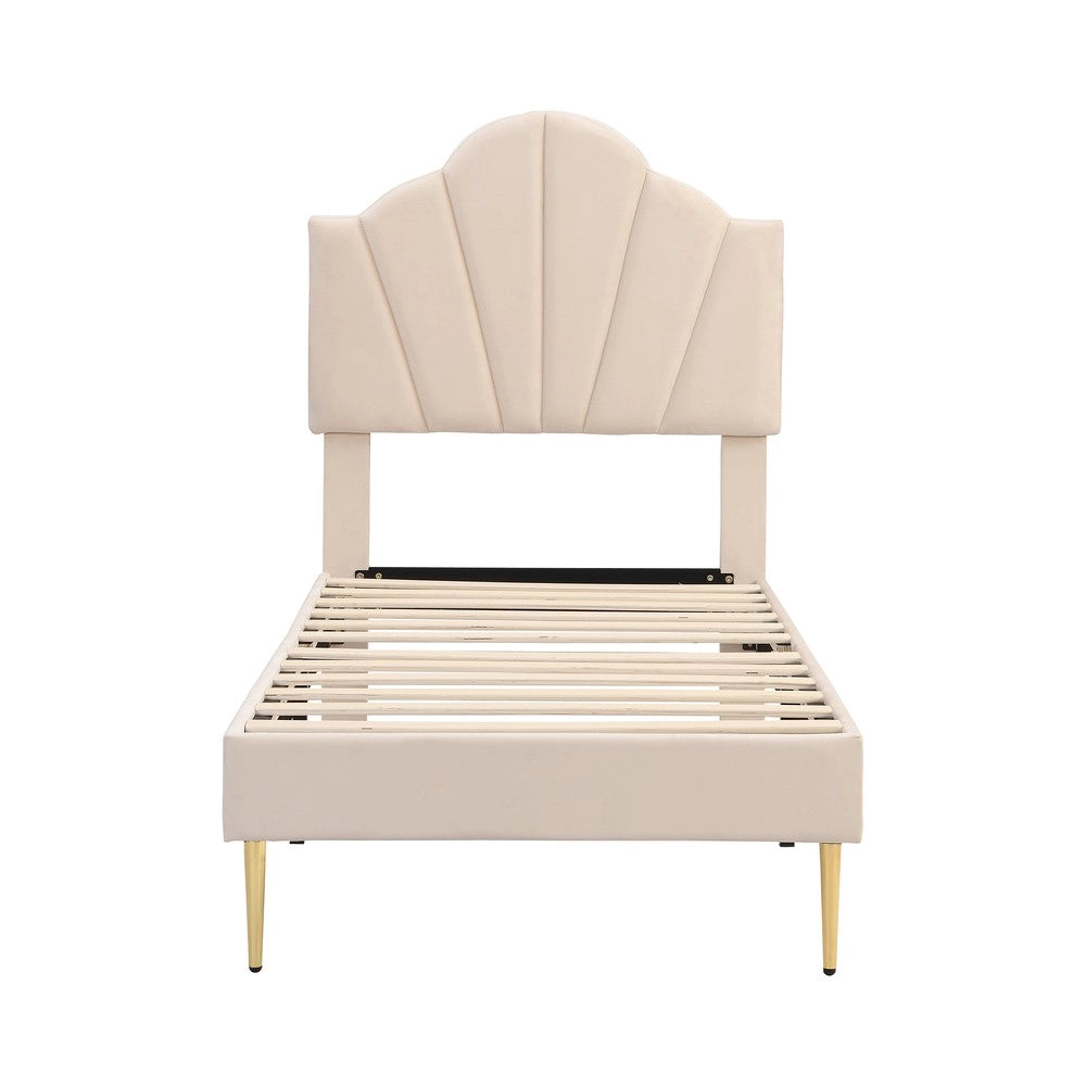 Letto Imbottito in Velluto con Testiera Regolabile ¨C MINIMAL ¨C 90x200, Beige