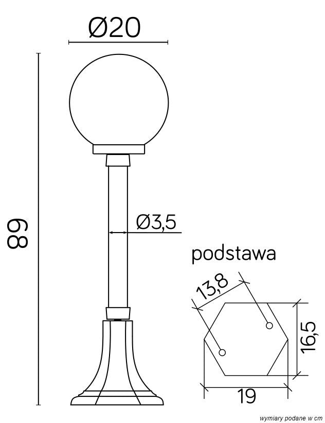 Lampada giardino 68 cm globo 20 cm nera E27 IP43 SU-MA